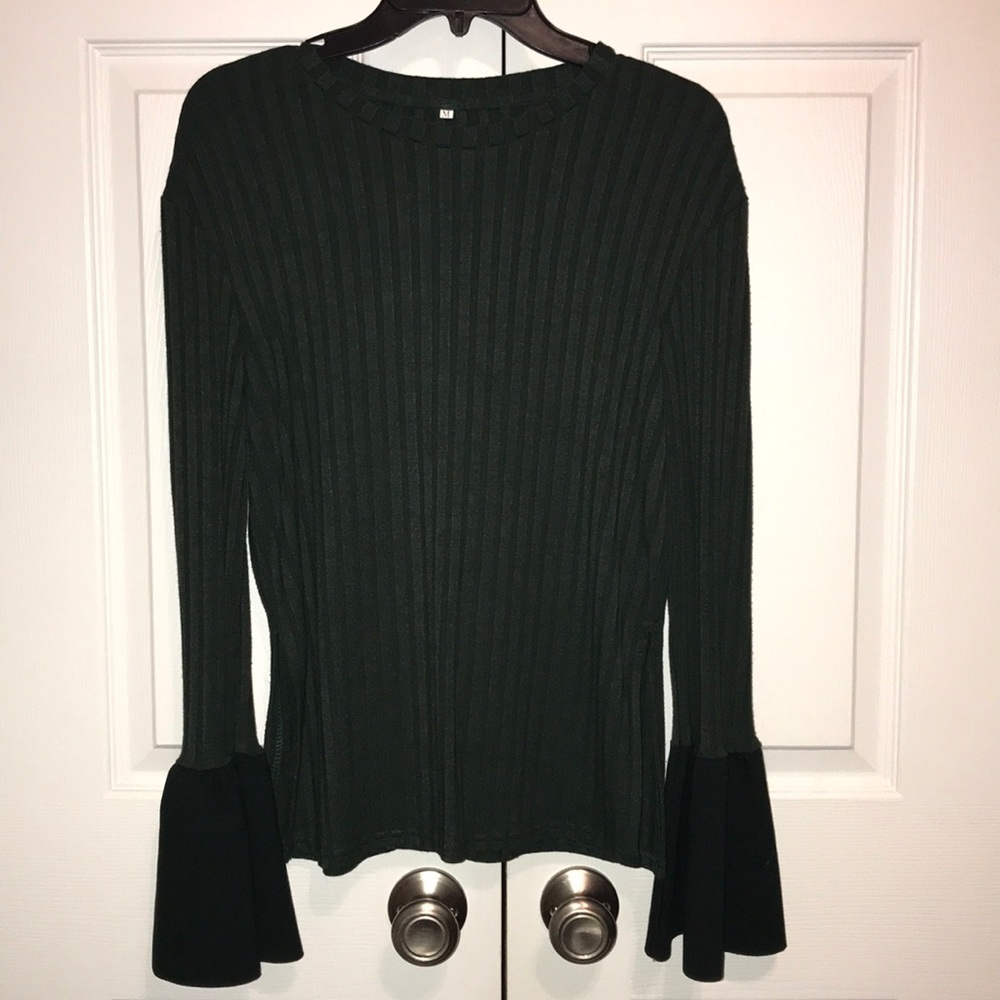 Dark Green Rib-Knit blouse